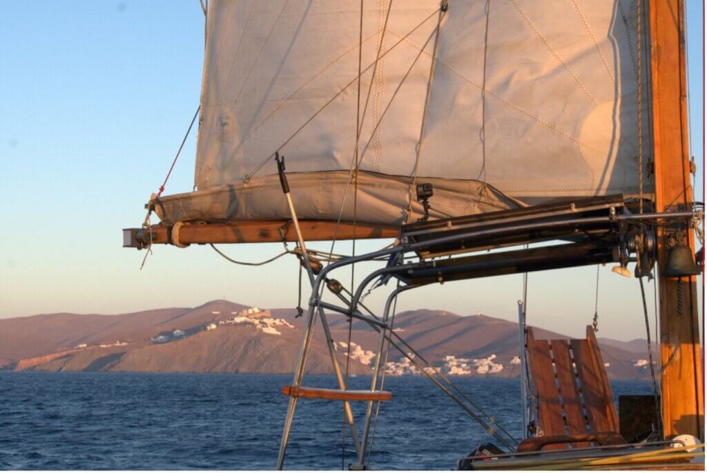 Mizzen filled with light breeze Off Astypalaia Island